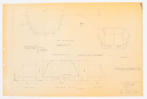 Climatisation solaire "système passif" : serre : plan, façade, perspective et détails, Maison du docteur Simon Richer, Nominingue, Québec, Canada