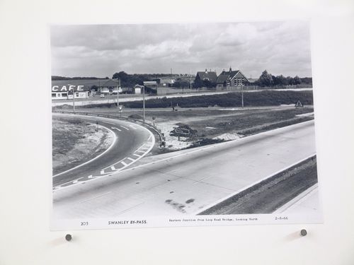 View of eastern junction from Loop Road bridge, looking north, during construction of the Swanley Bypass, England