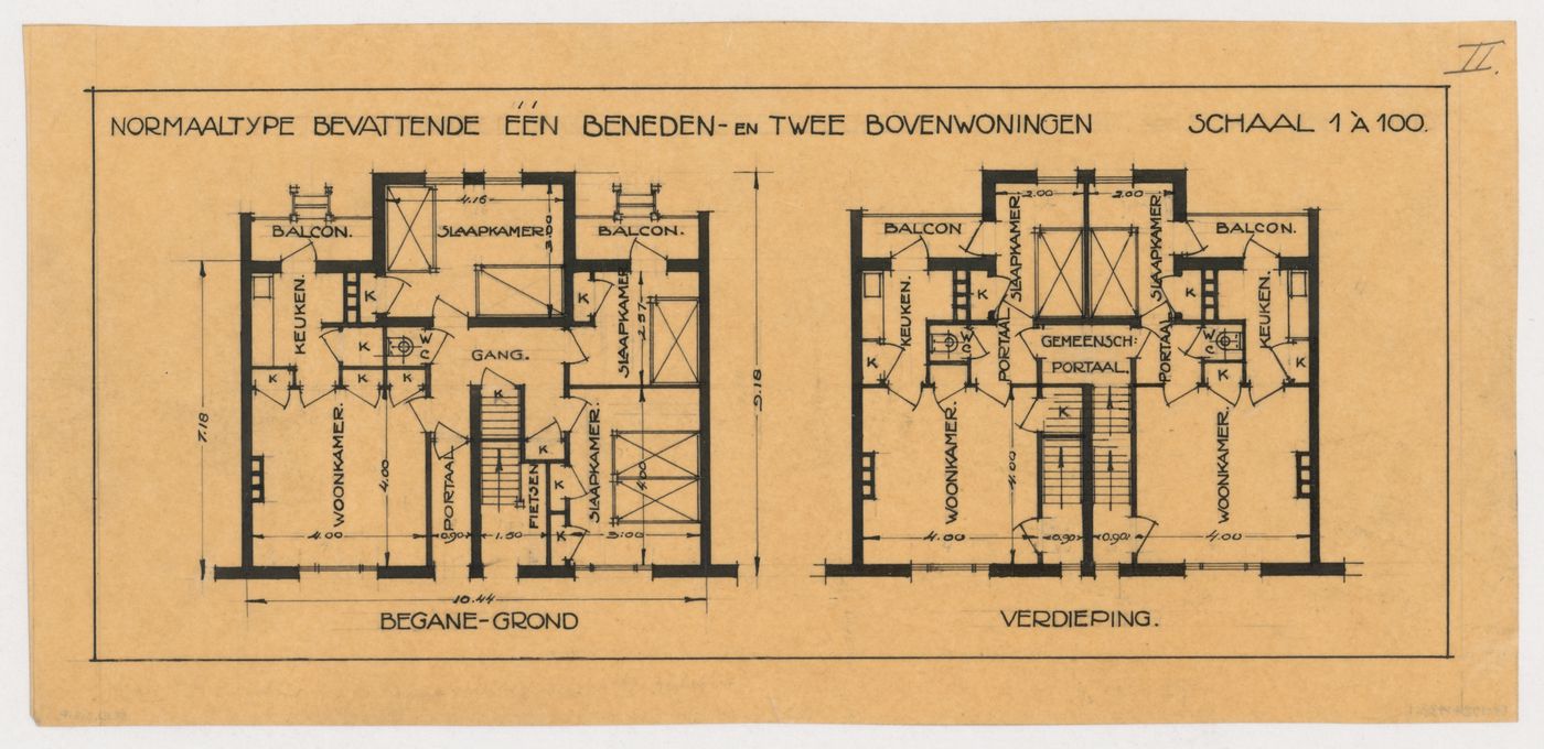 Ground and first floor plans, possibly for Blocks 1, 5, 8, or 9, Spangen Housing Estate, Rotterdam, Netherlands