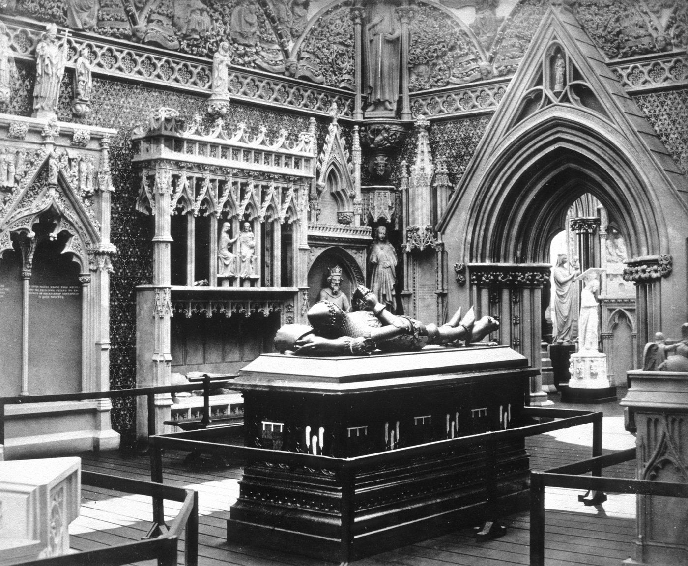 View of Medieval Court, showing tomb of Edward the Black Prince, Crystal Palace, London, England
