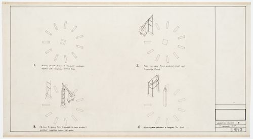 Stages 1 through 4 of the erection process for a portable cinema for Circlorama Theatres Limited