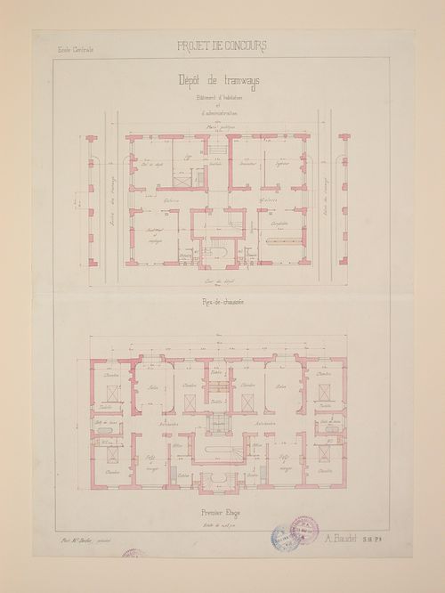Student engineering drawing: residential and administrative building for a tramway depot competition