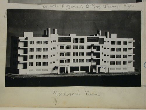 View of a project model for a building with balconies