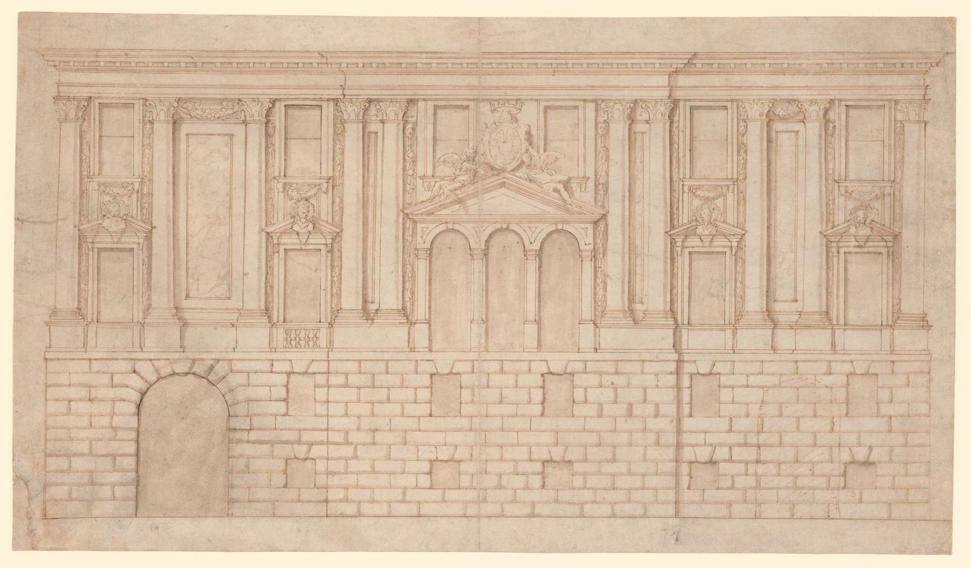 Façade of a palace with rusticated basement