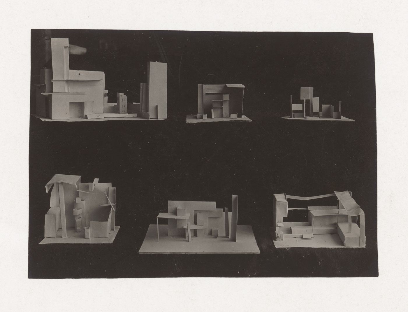 Photograph of student models by Kozin, Shchukin [?] and unidentified students on the topic "Organization of Inner Space" for the "Space" course at the Vkhutemas (Higher State Artistic Technical Studios), Moscow