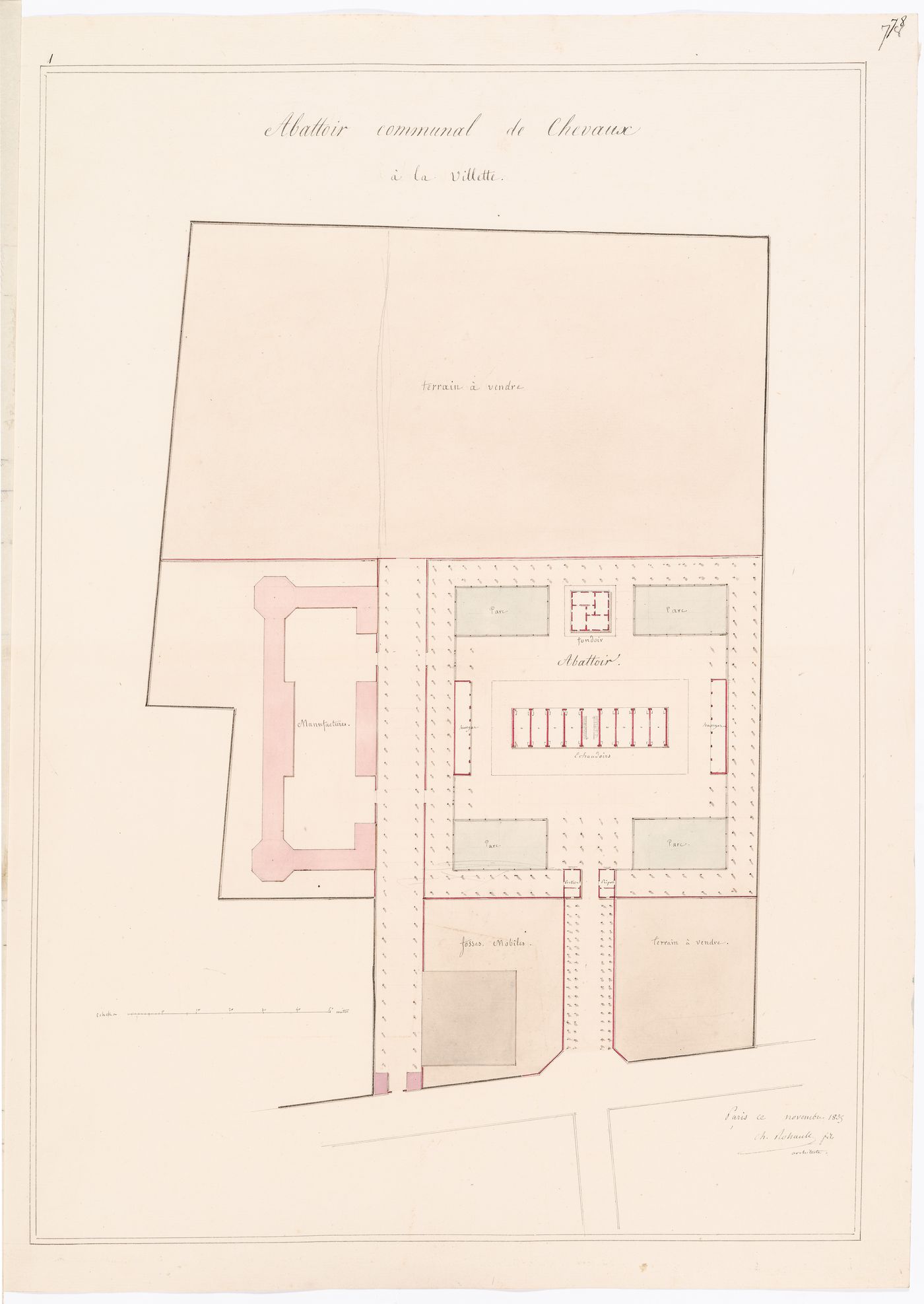 Project for a horse slaughterhouse, La Villette: Site plan