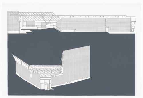 Elevation and axonometric for Belkin Art Gallery, Vancouver, British Columbia, Canada