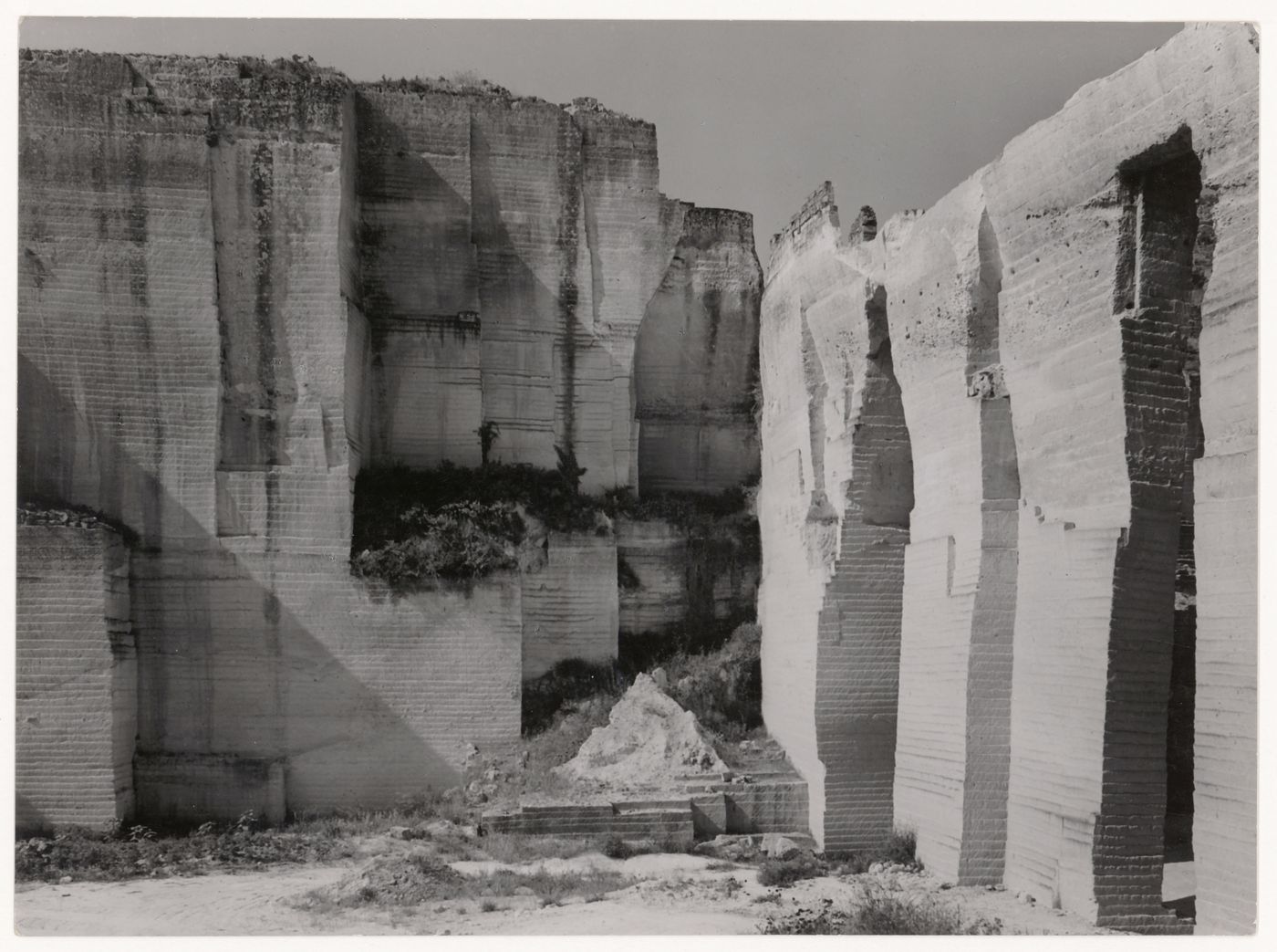View of floor and walls of Limestone quarry, Matera, Italy
