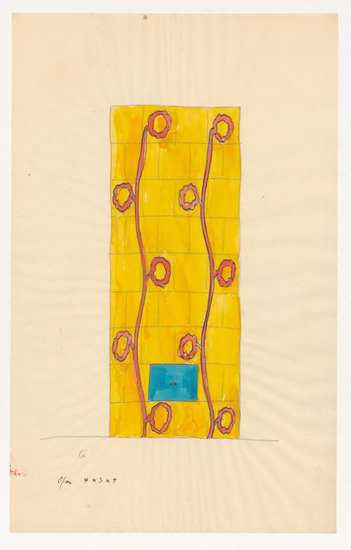 Design for a yellow tiled stove decorated with orange flower motifs