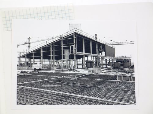 View of construction of steel structure for power station, United Kingdom
