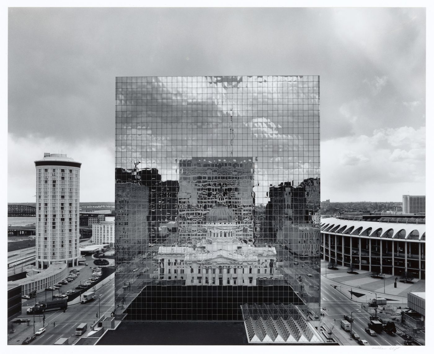 Old St. Louis County Court House reflected in The Equitable Building, St. Louis, Missouri