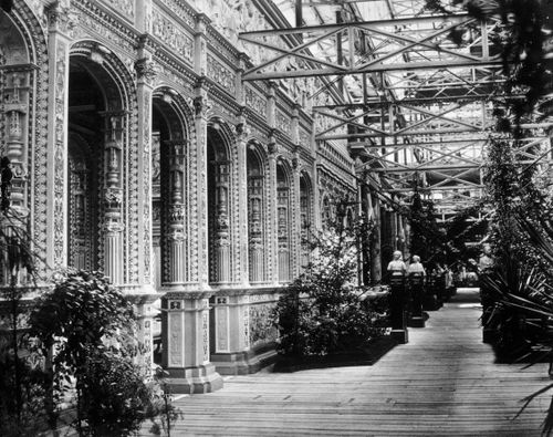 View of facade of Renaissance Court, showing Elizabithan and Italian facades, Crystal Palace, London, England