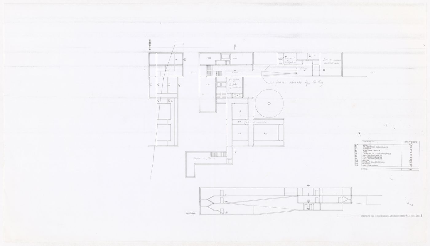 Plan and sections for Museu Granell, Santiago de Compostela, Spain