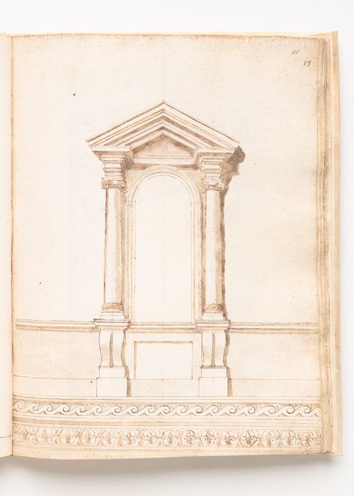 Elevation of upper-level window and string-courses from the façade of the Palazzo Farnese, Rome