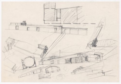 Sketch plan, elevation and perspectives for Casa J. M. Teixeira, Quinta do Forno, Briteiros - Guimarães, Portugal