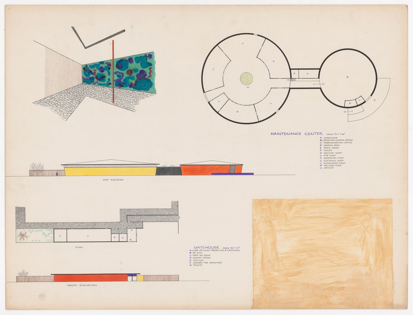 Plans, elevations and details for Administrative Buildings for a Petroleum Refining Plant