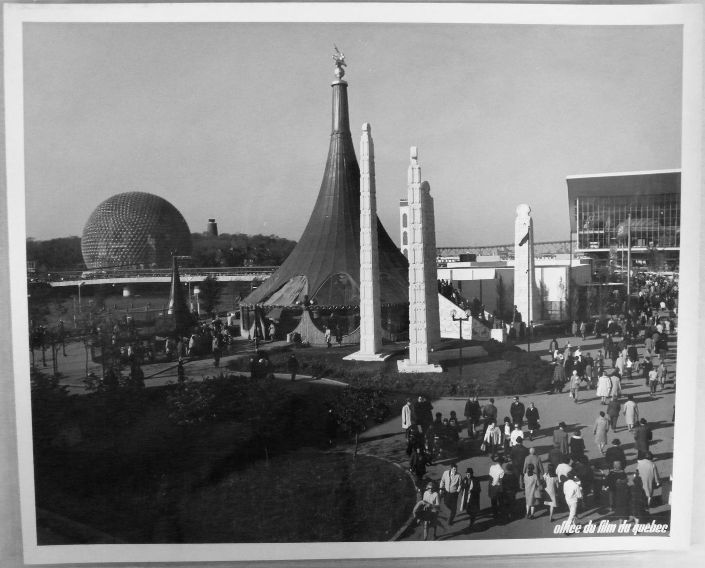 View of the Pavilion of Ethiopia with the Pavilions of the United States and of the Soviet Union in background, Expo 67, Montréal, Québec