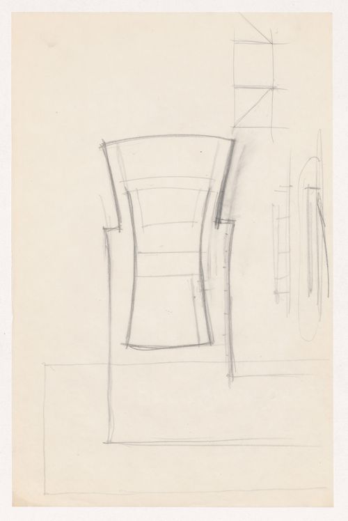 Sketch plan for an auditorium and sketch elevations, possibly for a roof truss for Illinois Institute of Technology