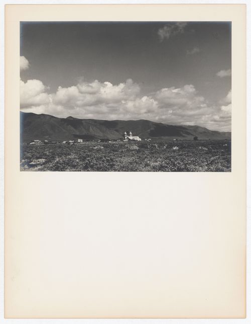Distant view of a church and hills, on Pan American Highway, near Ciudad Victoria, Mexico