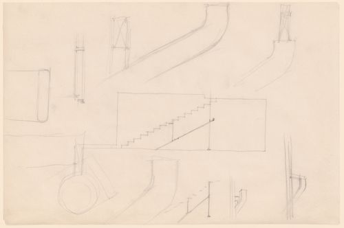 Stair elevation and bannister detail sketches for the Resor House Project, Jackson Hole, Wyoming