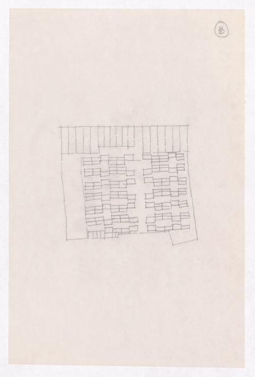 Sketch showing plots layout development for Minimum Cost Housing Group's plot in Aranya township, India, for Aranya Housing Project