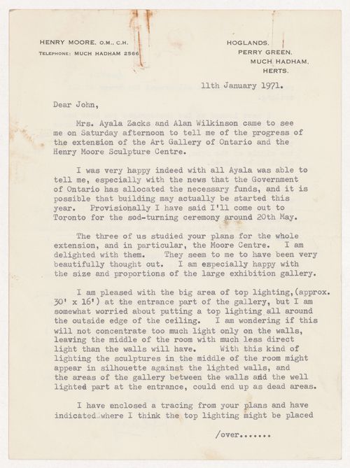 Letter from Henry Moore to Parkin