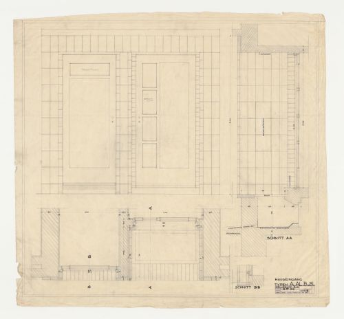 Elevation, plan, and sections for an entrance for types A to B and types AL to BL housing units, Hellerhof Housing Estate, Frankfurt am Main, Germany