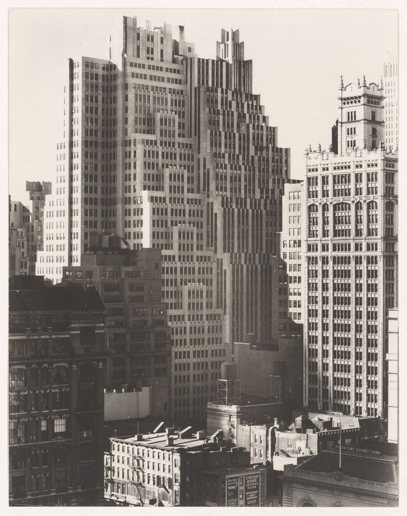 View of Bryant Park Studio Building and the World Tower Building, 40th Street between 6th and 7th Avenues, New York City, New York