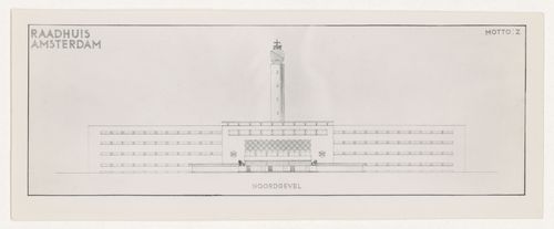 Photograph of a rear elevation for J.J.P. Oud's competition entry for Amsterdam City Hall, Netherlands