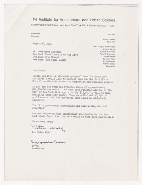 Letter from Peter Wolf to Constance Eiseman with attached proposal for Union Square Park Redevelopment Project