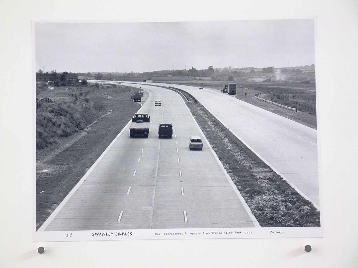 View of main carriageway and Layby's from Trunks Alley footbridge, during construction of the Swanley Bypass, England