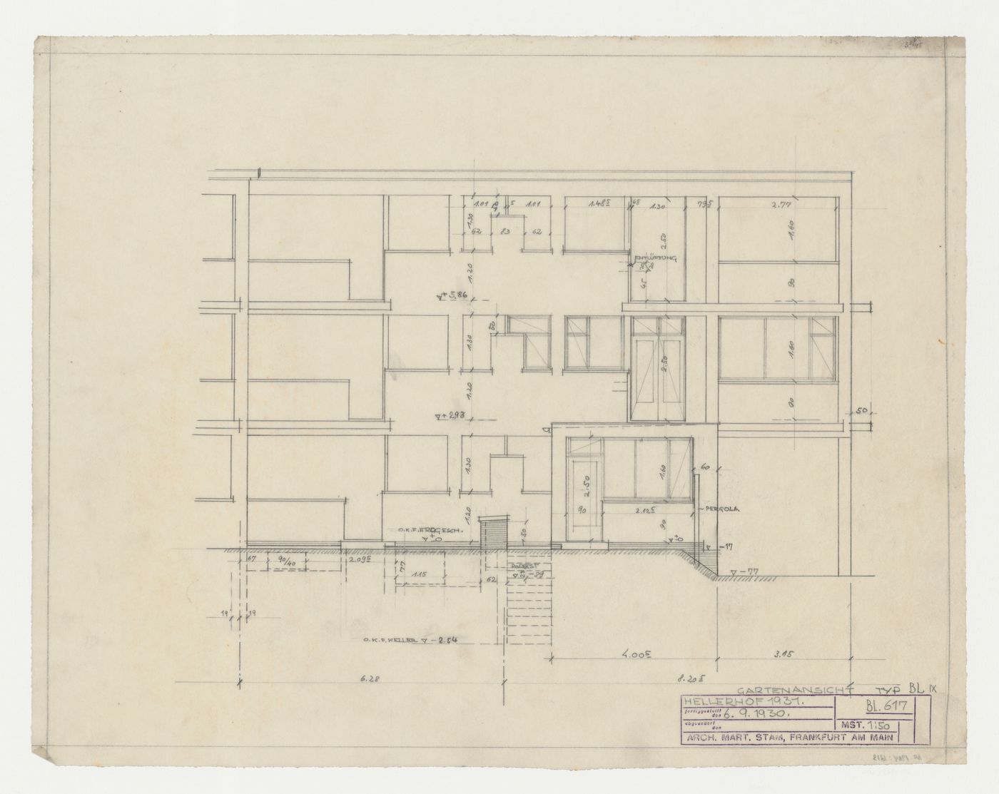 Elevation for type BL housing units, Hellerhof Housing Estate, Frankfurt am Main, Germany