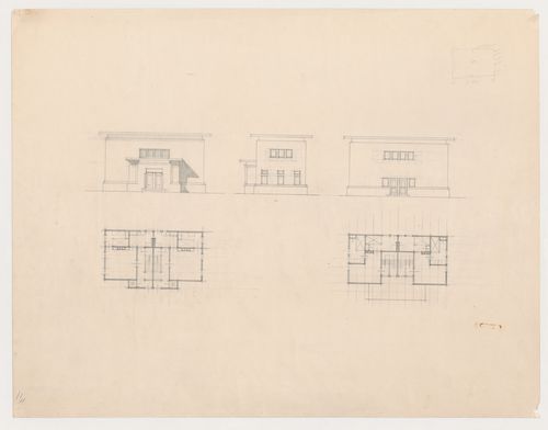 Elevations and plans for a double worker's dwelling in reinforced concrete, Rotterdam, Netherlands