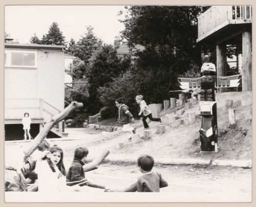 View of children playing in Southlands School Play Area, Vancouver, British Columbia
