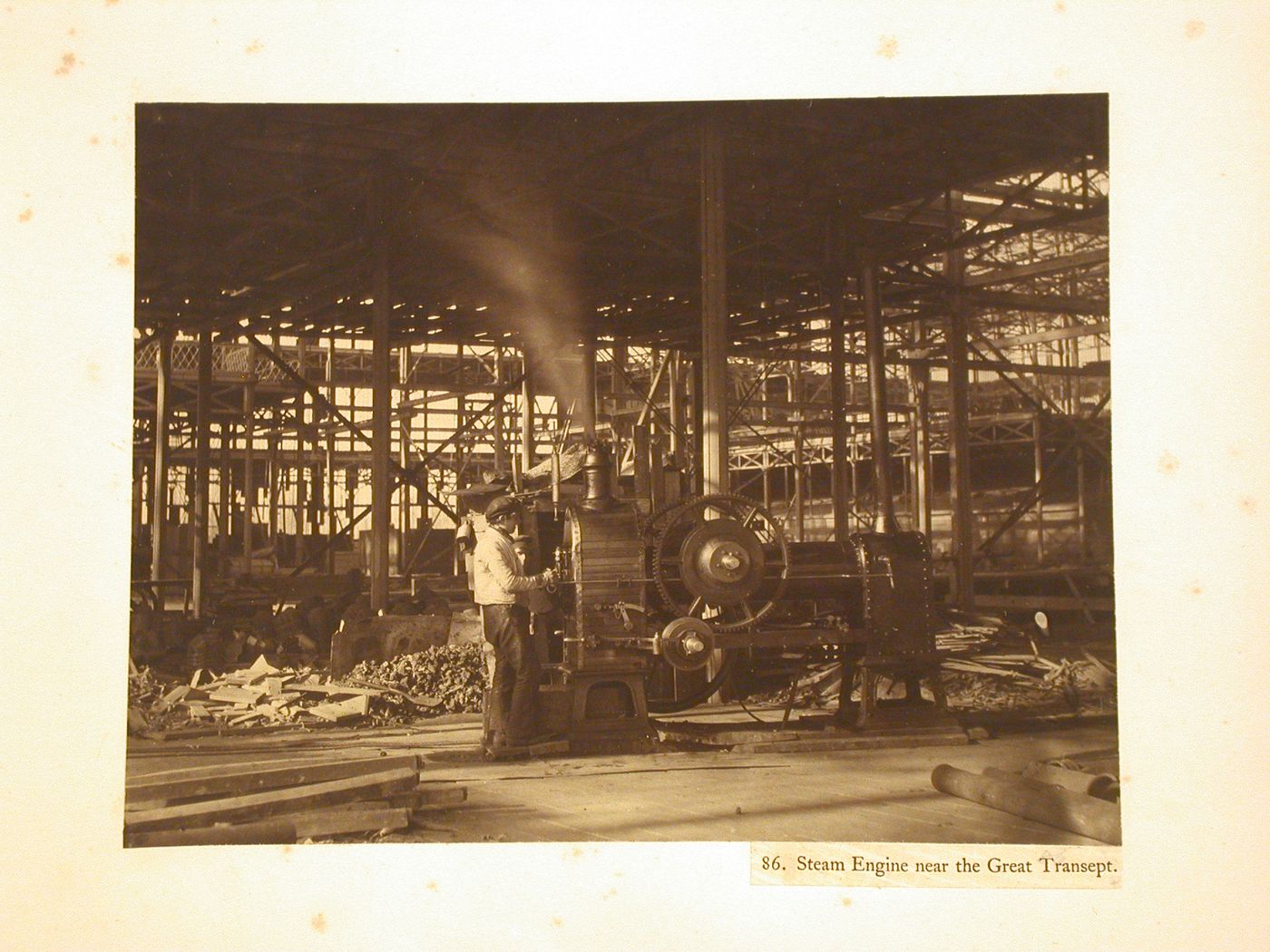 Steam engine near the Great Transept, Crystal Palace, Sydenham, England