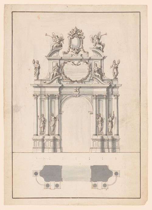 Elevation and plan for a triumphal arch for the possesso of Innocent XIII, Rome