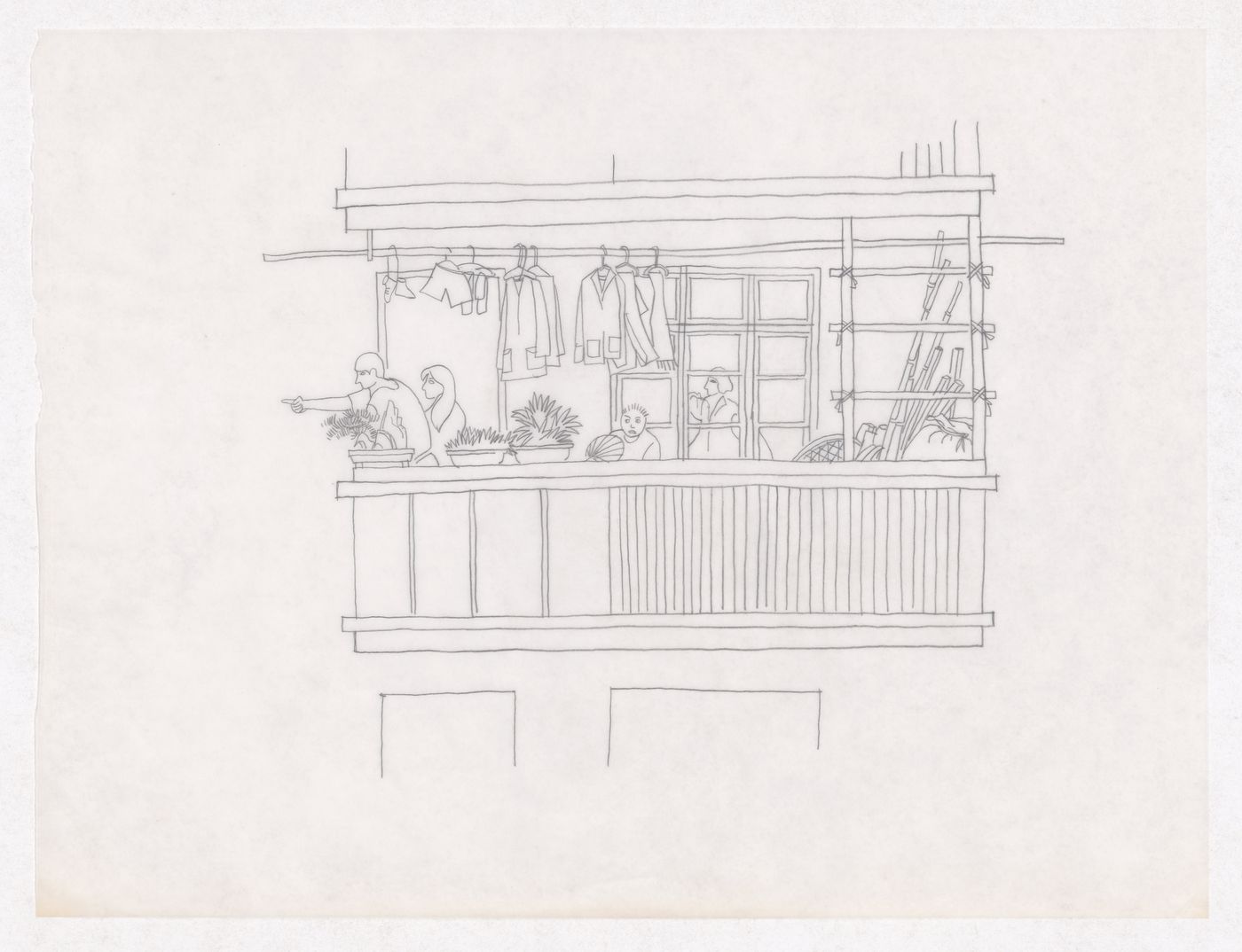 Illustration showing the traditional living patterns for the Sichuan housing project for "Housing a Billion: Urban Upgrading: Design Ideals for Rural China" publication