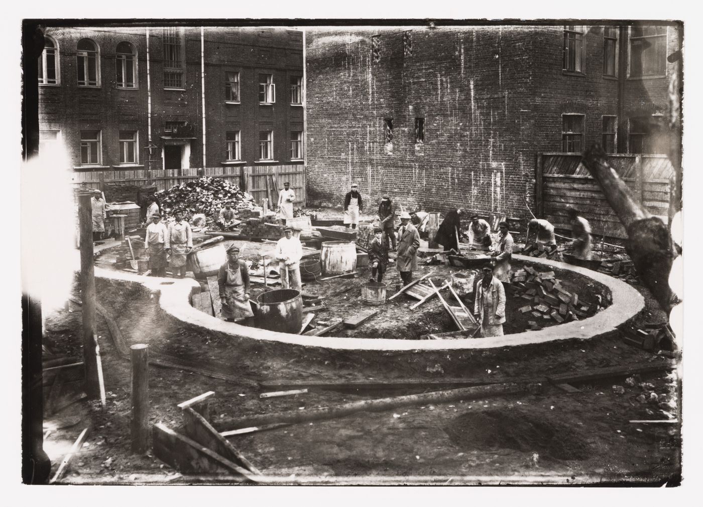 View of an early stage of the construction of the Melnikov residence, Moscow