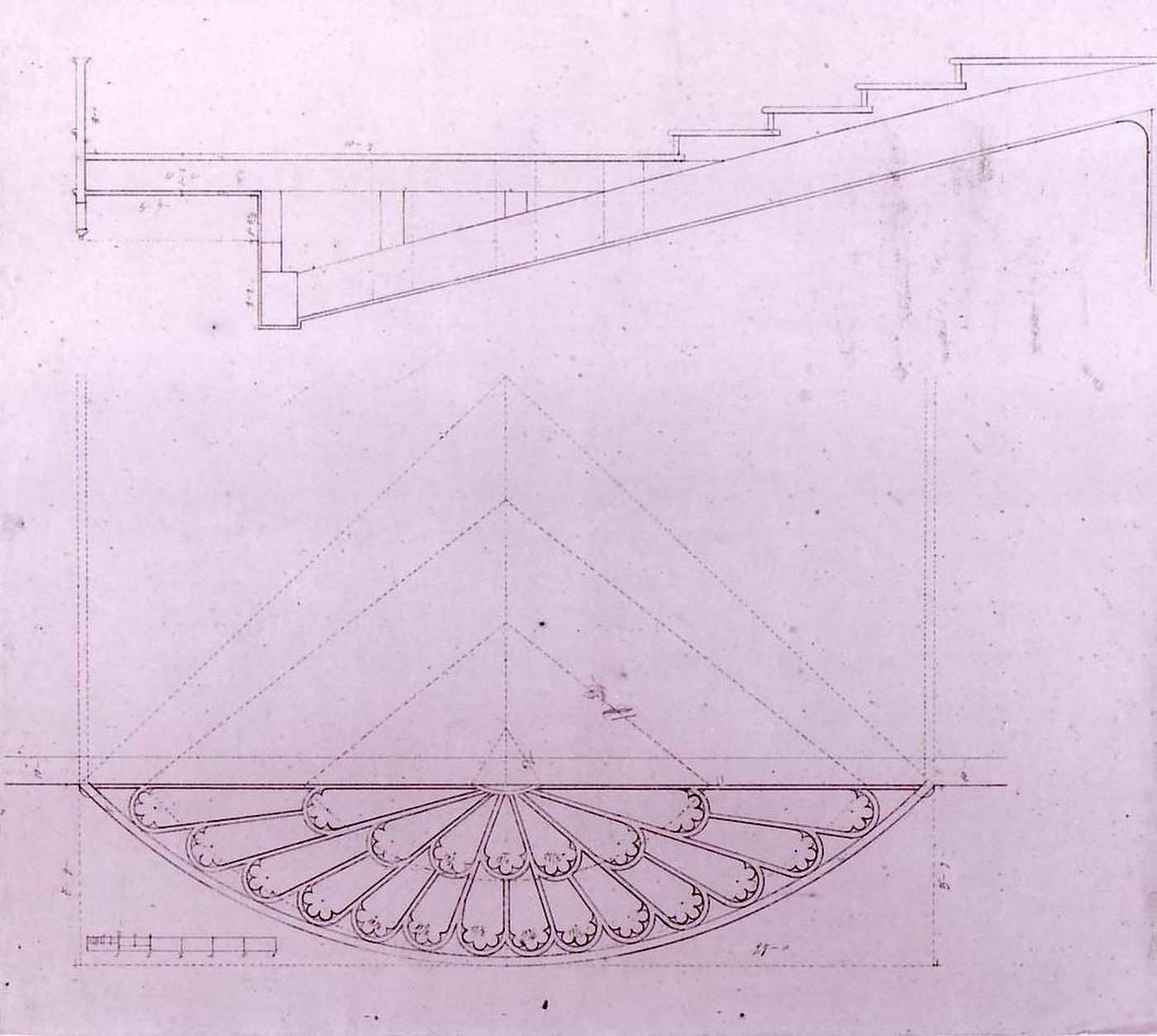 Elevation for a window and section for stairs for Notre-Dame de Montréal