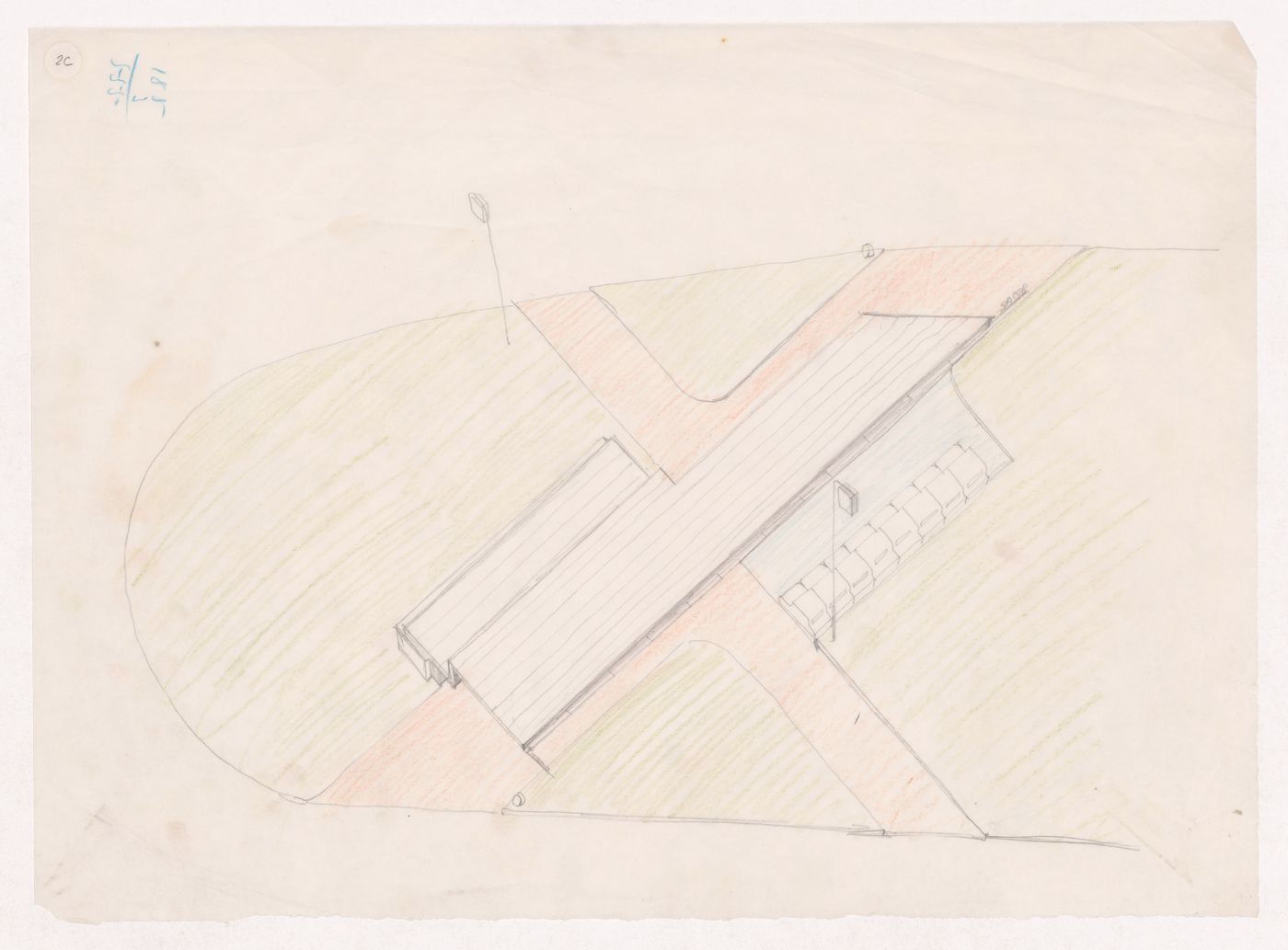 Axonometric sketch for Posto de abastecimento da SACOR, Matosinhos, Portugal