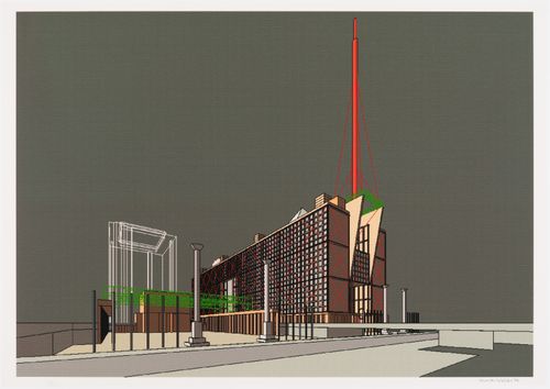 Exterior view from the northeast for the Tokyo City Hall competition entry