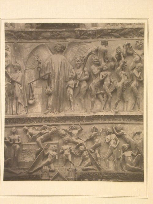 Cathedral of St. Etienne, West Front, Detail of Sculptural Frieze Depicting The Last Judgment Above Door, Bourges, France
