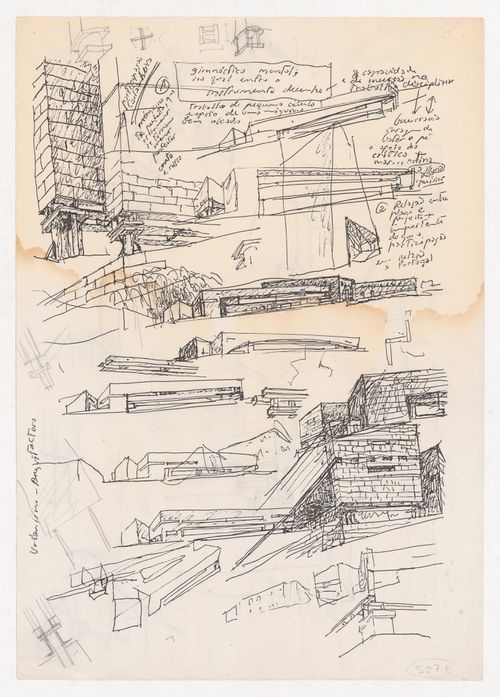 Sketch elevations and details with notes for Centro Galego de Arte Contemporânea, Santiago de Compostela, Spain; verso Sketch details for Centro Galego de Arte Contemporânea, Santiago de Compostela, Spain