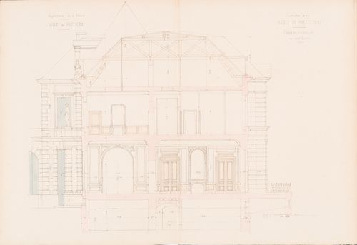 Project for a Hôtel de préfecture, Poitiers: Cross section through "un petit salon" for the Hôtel du Préfet showing the roof trusses