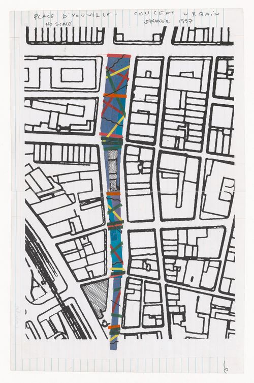 Projet initial d'aménagement paysagé de la Place d'Youville, Montréal, Québec (1997)