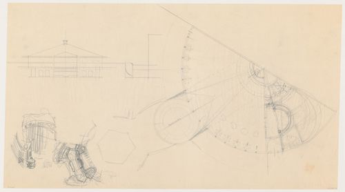 Plan and section for Café Viaduct and sketch plan for Industriegebouw Plan A or a city hall for the reconstruction of the Hofplein (city centre), Rotterdam, Netherlands