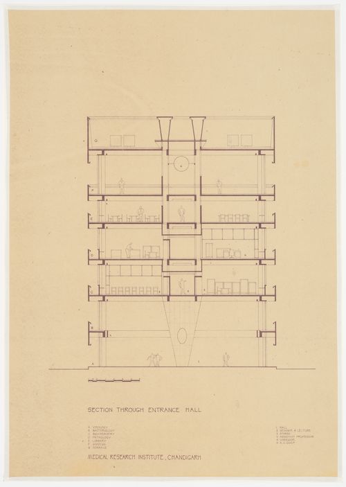 Section through Entrance Hall, Medical Research Institute, Chandigarh, India