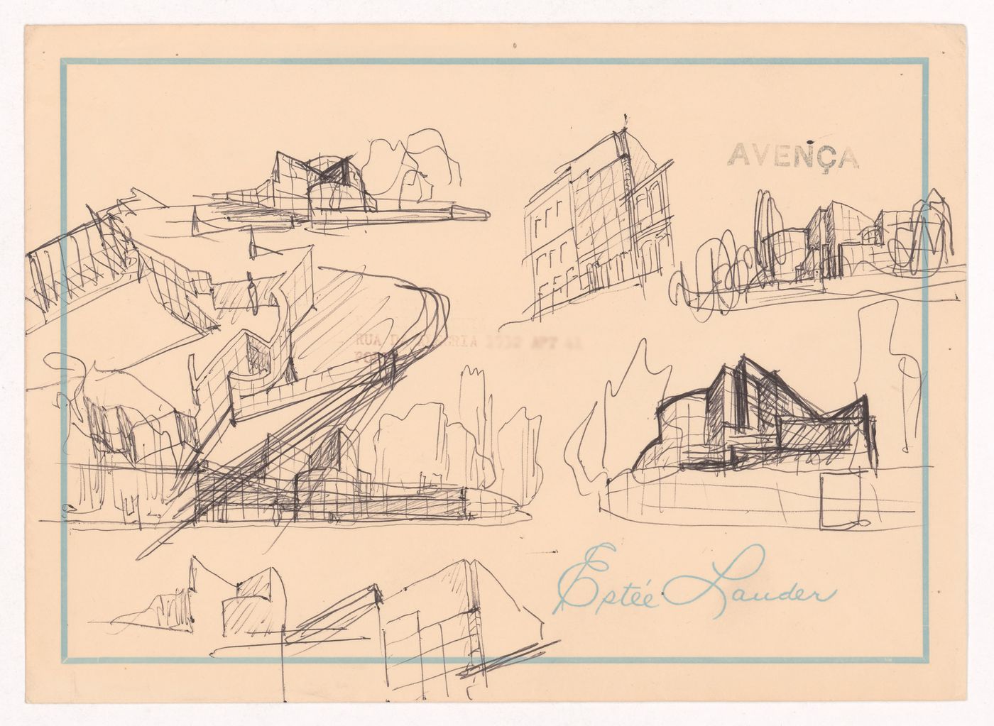 Sketch perspectives and axonometric view for Casa Marques Pinto, Porto, Portugal