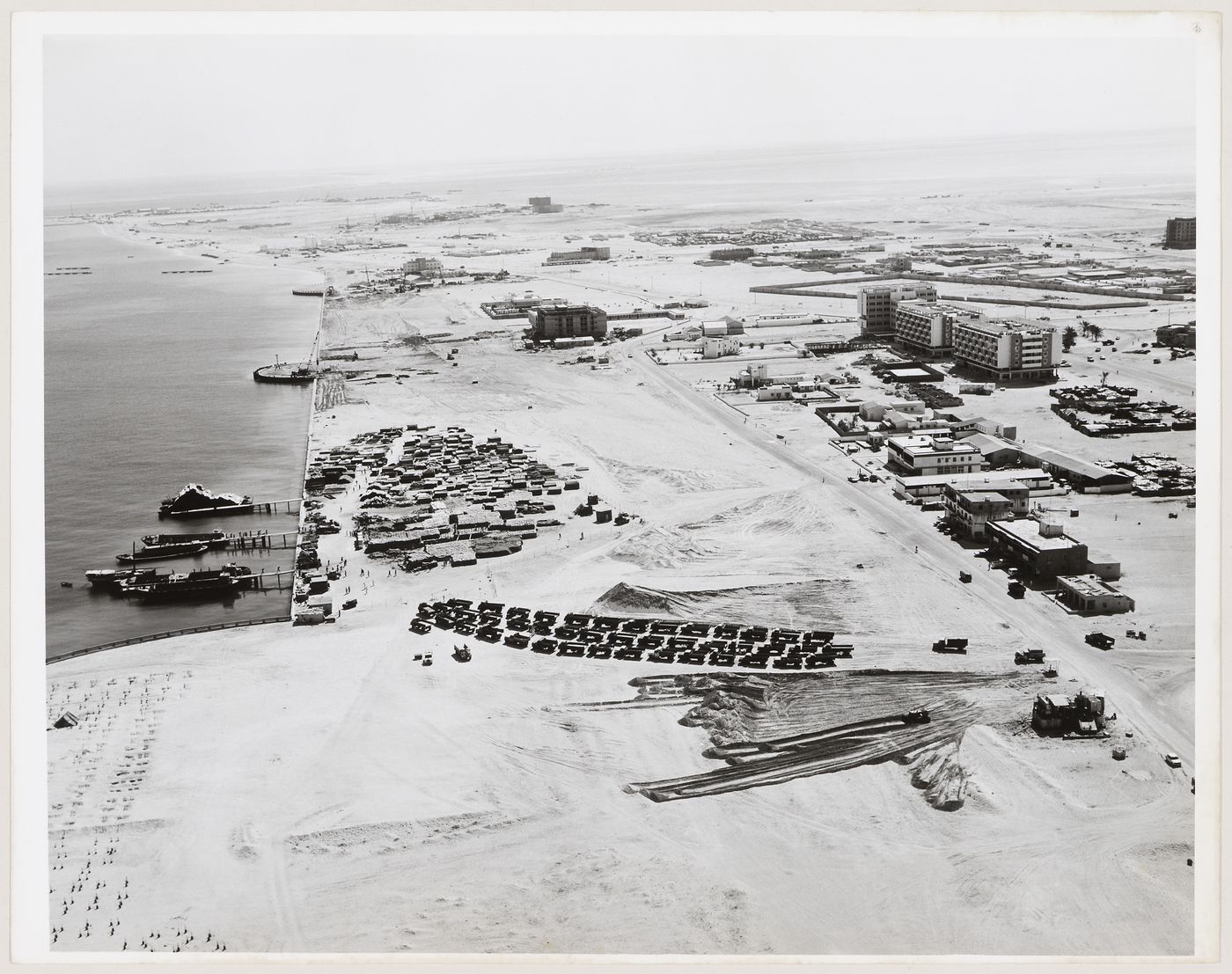 Aerial view of the site of a project for the Corniche in the city of Abū Ẓaby, United Arab Emirates