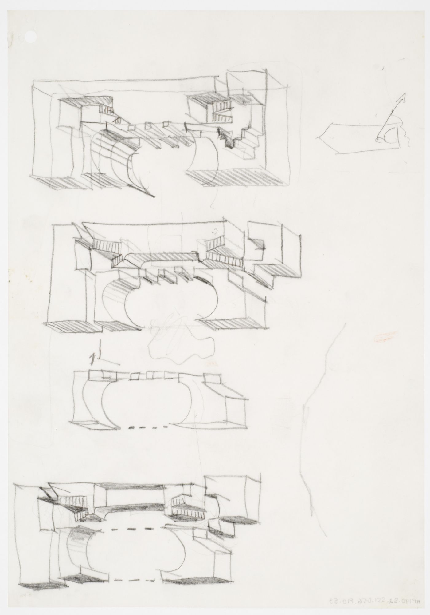 School of Architecture Addition, Rice University, Houston, Texas: axonometric sketches